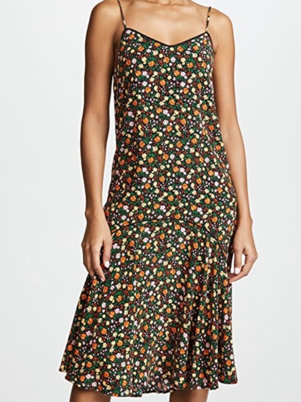 GANNI Joycedale Ruffled Floral-print Silk-crepe Midi Dress In Multi Womens 36